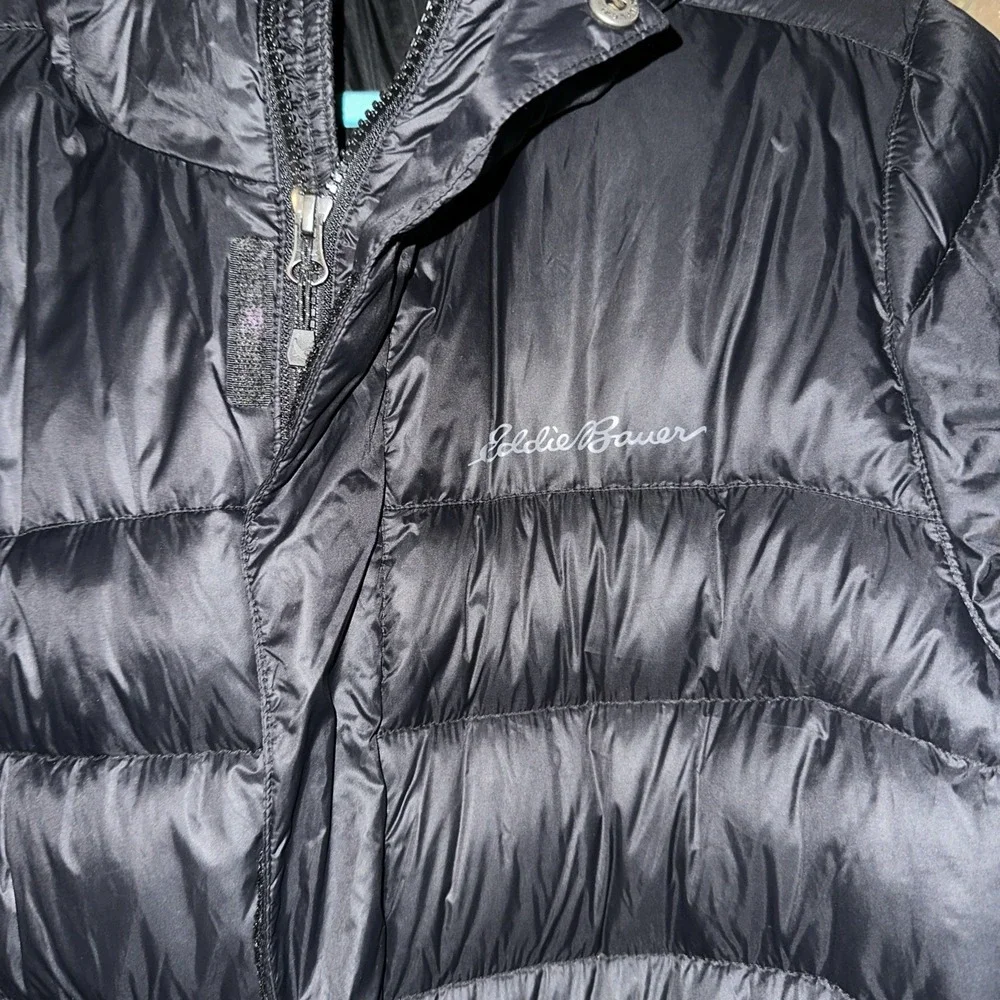 EDDIE BAUER Jacket Mens‎ Large Hooded Down Insulated Puffer Black